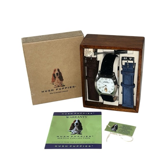Vintage Hush Puppies Quartz Watch •Black Blue Brown Suede Bands NIB Very Rare - Picture 3 of 12